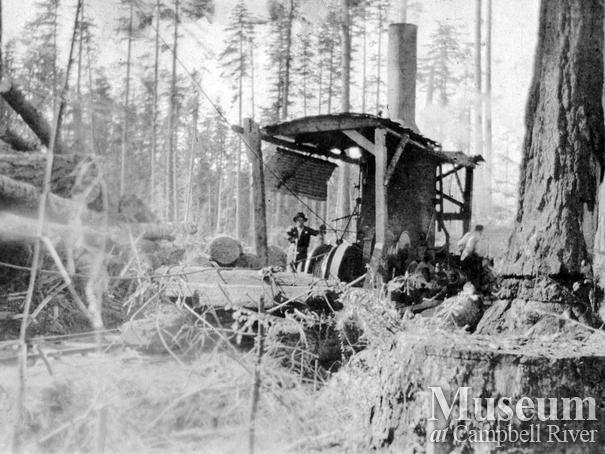 Wilson and Brady Co. steam donkey at Drew Harbour, Quadra Island