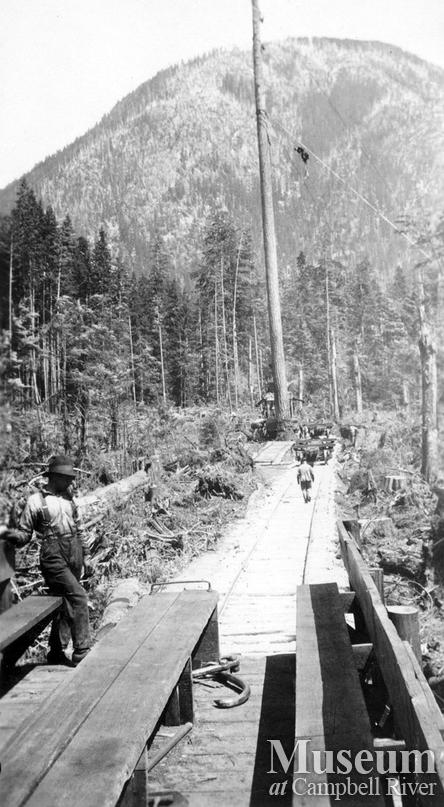 Spar tree and speeder, Nimpkish area