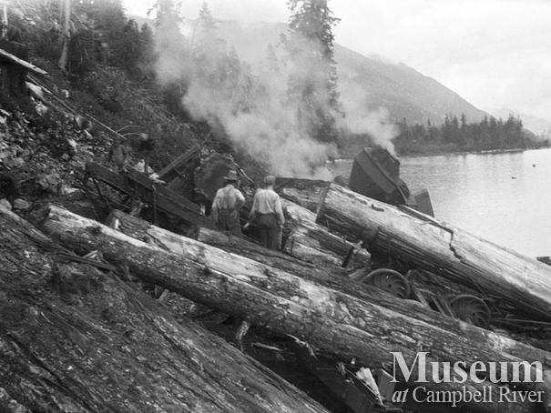 Wood & English locomotive off of the tracks at Camp 8