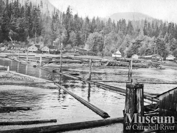 View of booming ground and camp at Elk Bay